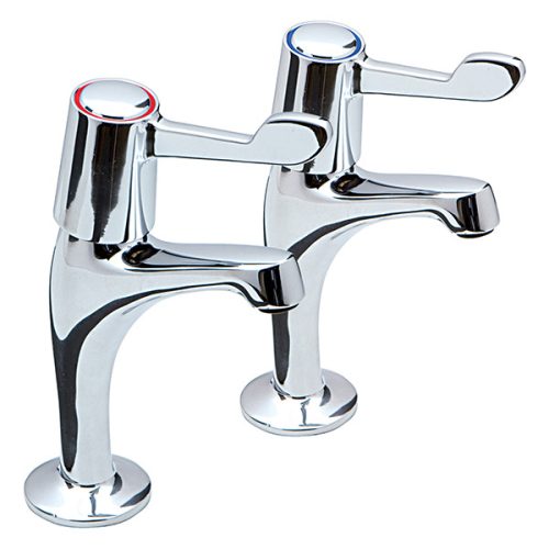 Pair Chrome Lever High Neck Sink Taps