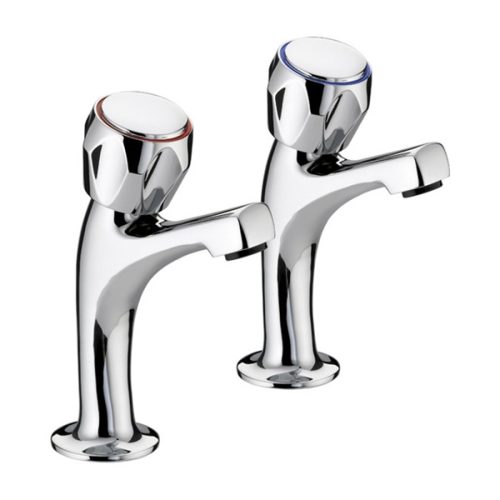 Pair High Neck Chrome Pillar Sink Taps